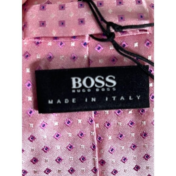 Hugo Boss Men Neck Tie Pink Silk Purple Floral Pattern Dots Business Office - Picture 2 of 8